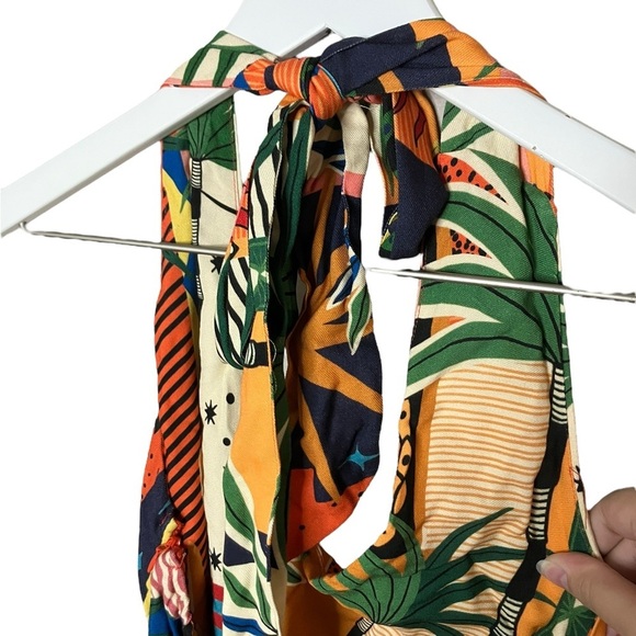 Farm Rio Anthropologie Halter Jumpsuit Wide Leg Bohemian Southwestern Print L - Picture 10 of 11
